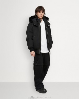 Black / Black Shearling Men Moose Knuckles Original Ballistic Bomber Shearling Bomber Jackets | ARO-725618