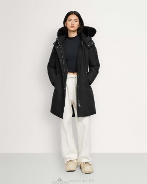 Black / Black Shearling Women Moose Knuckles Cloud Parka Shearling Parkas | IQF-025861