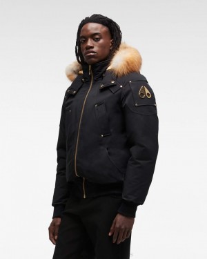 Black / Gold Fox Fur Men Moose Knuckles Gold Ballistic Bomber Fur Bomber Jackets | PSZ-968754