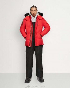 Fire Red / Black Shearling Men Moose Knuckles Gold 3q Jacket Shearling Jackets | WZN-012784