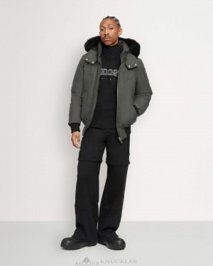 Forest Hill / Black Shearling Men Moose Knuckles Original Ballistic Bomber Shearling Bomber Jackets | REB-480253