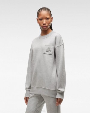 Grey Melange Women Moose Knuckles Brooklyn Crew Neck Sweatshirts | ERD-725186