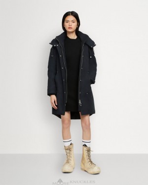 Navy / Black Shearling Women Moose Knuckles Original Stirling Parka Parkas | DZL-962304