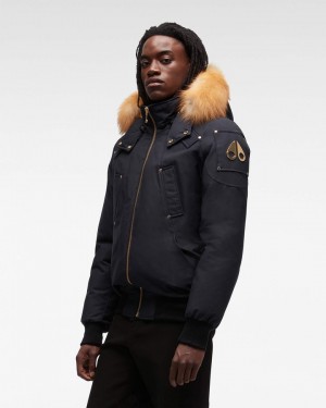 Navy / Gold Fox Fur Men Moose Knuckles Gold Ballistic Bomber Fur Bomber Jackets | VFR-298750