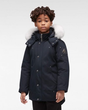 Navy / Natural Fox Fur Kids' Moose Knuckles Original Parka Fur Parkas | IFN-213480