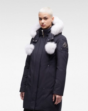 Navy / Natural Fox Fur Women Moose Knuckles Original Stirling Parka Fur Parkas | KWI-685234