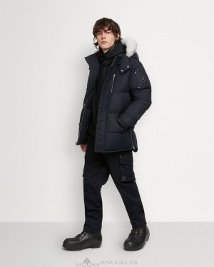 Navy / Natural Shearling Men Moose Knuckles Original 3q Jacket Shearling Jackets | ZND-340259