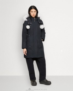 Navy / Natural Shearling Women Moose Knuckles Original Stirling Parka Shearling Parkas | XLK-817620