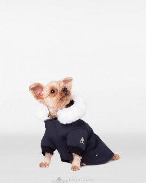 Navy / White Faux Fur Women Moose Knuckles Pooch Parka Pet | BOC-571092