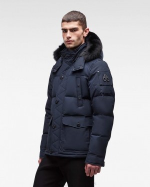 True Navy / Black Fox Fur Men Moose Knuckles Onyx Round Island Jacket Jackets | DXO-205386