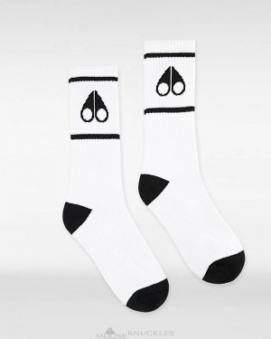 White / Black Women Moose Knuckles Logo Icon Socks Socks | DTM-861943