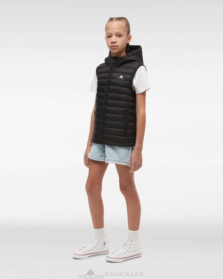 Black Kids' Moose Knuckles Air Down Vest Vest | TBF-623105