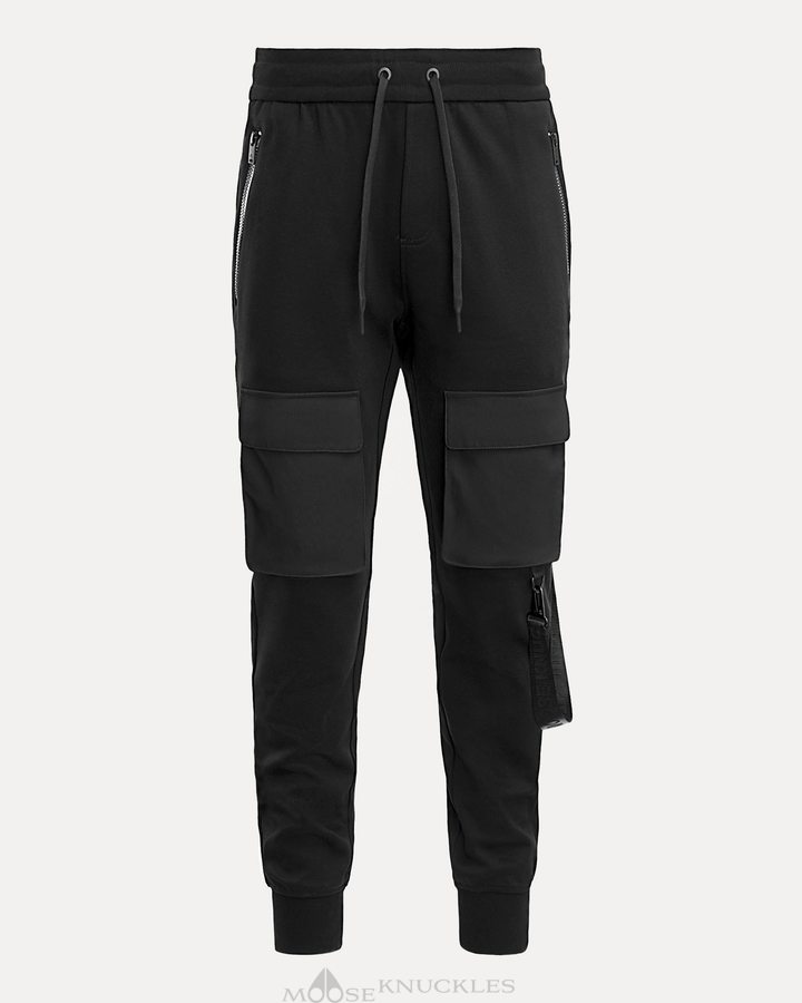 Black Men Moose Knuckles Perido Cargo Jogger Trousers | ESV-683149