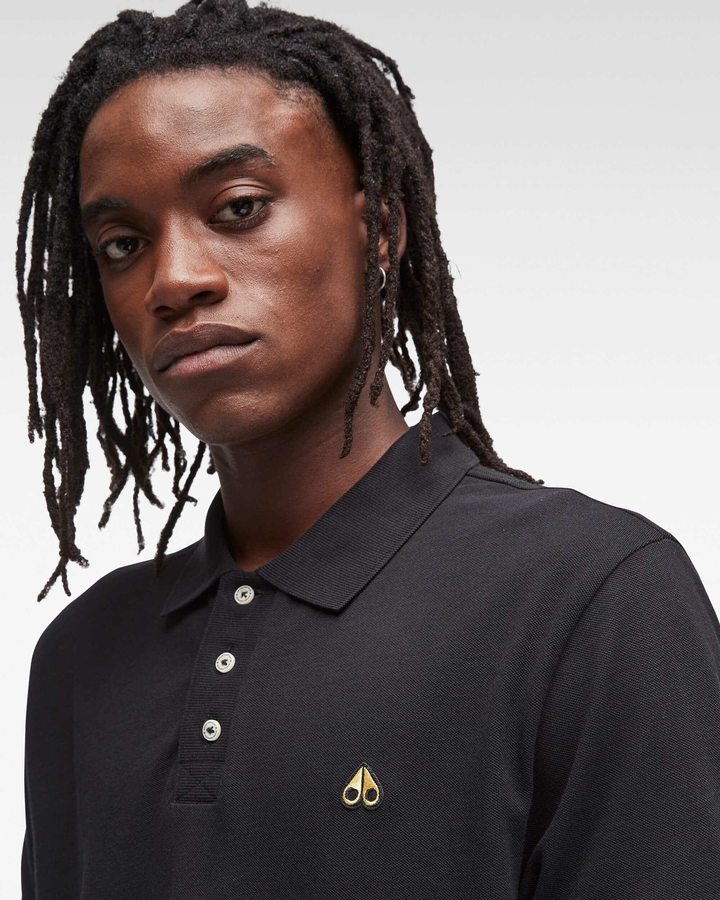 Black Men Moose Knuckles Pique Gold Polo Tees | TUV-148602