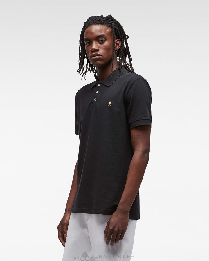 Black Men Moose Knuckles Pique Gold Polo Tees | TUV-148602