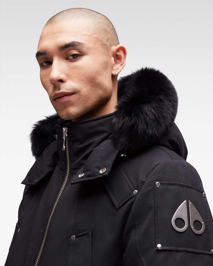 Black / Black Fox Fur Men Moose Knuckles Original Ballistic Bomber Fur Bomber Jackets | EGY-687324