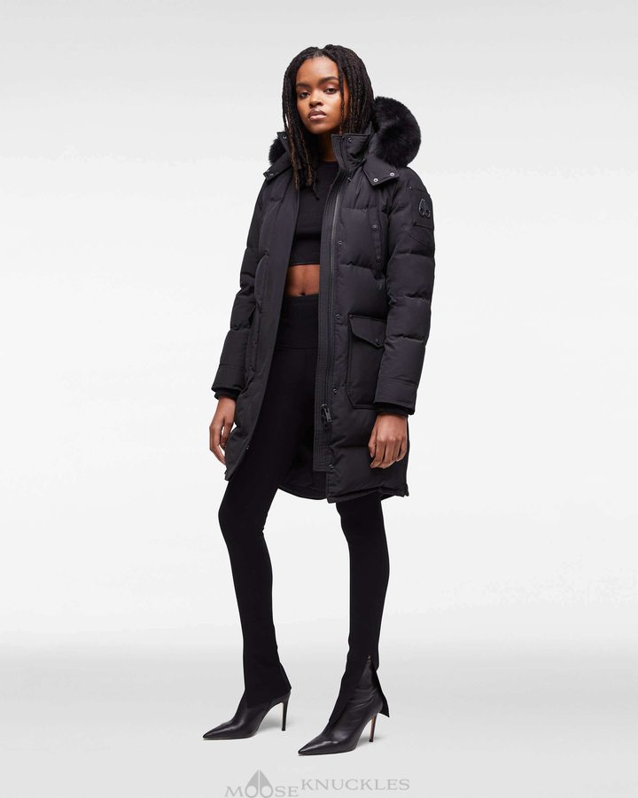 Black / Black Fox Fur Women Moose Knuckles Onyx Causapscal Parka Parkas | WYT-413876