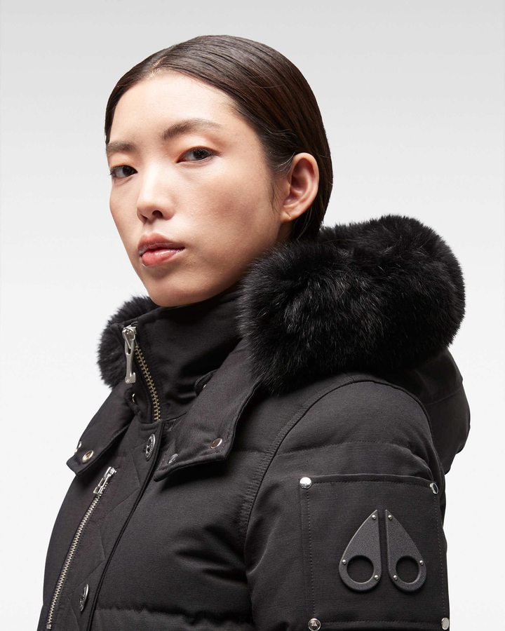 Black / Black Fox Fur Women Moose Knuckles Original 3q Fur Jackets | ICR-426801