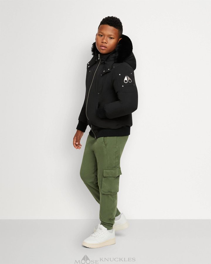 Black / Black Shearling Kids' Moose Knuckles Bomber Shearling Bomber Jackets | KOW-359817