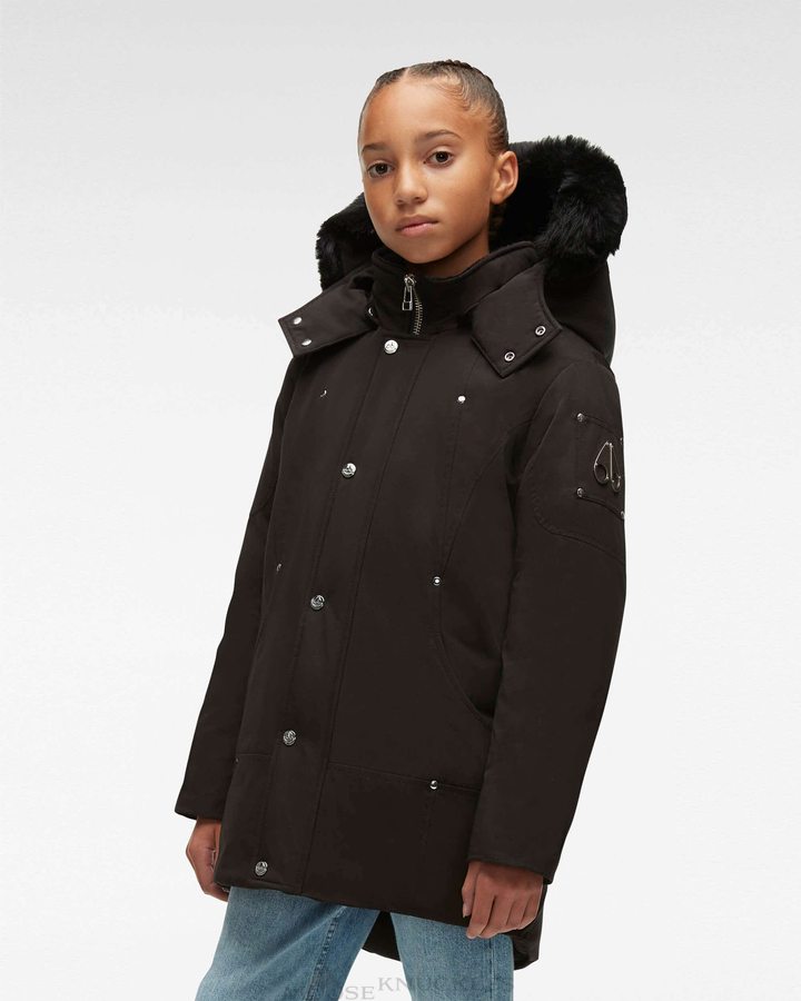 Black / Black Shearling Kids' Moose Knuckles Neoshear Parka Parkas | ESA-543276