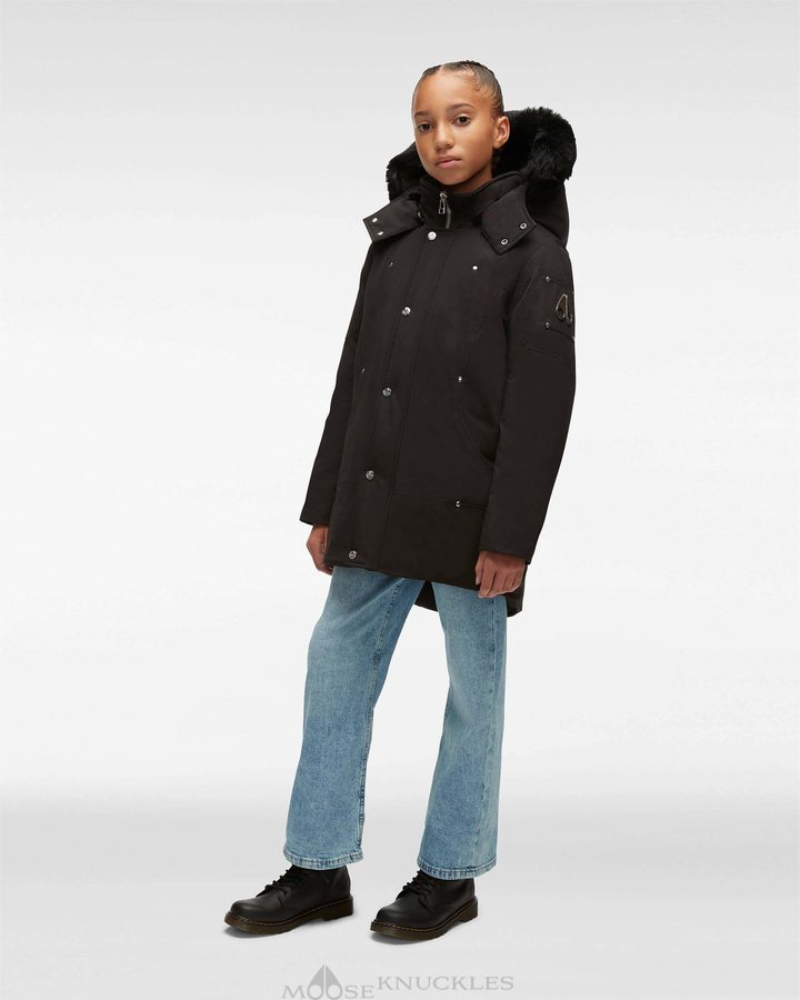 Black / Black Shearling Kids' Moose Knuckles Neoshear Parka Parkas | ESA-543276