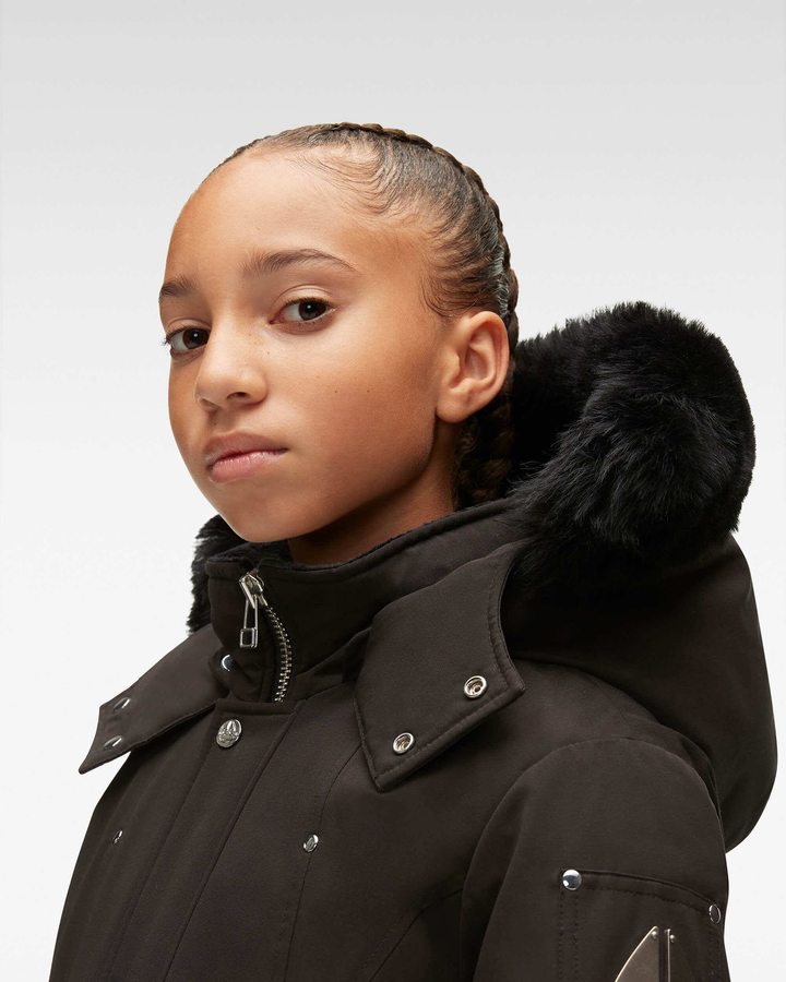 Black / Black Shearling Kids' Moose Knuckles Neoshear Parka Parkas | ESA-543276