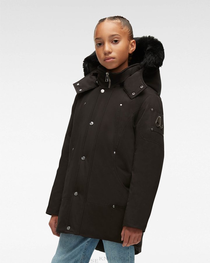 Black / Black Shearling Kids\' Moose Knuckles Neoshear Parka Parkas | ESA-543276