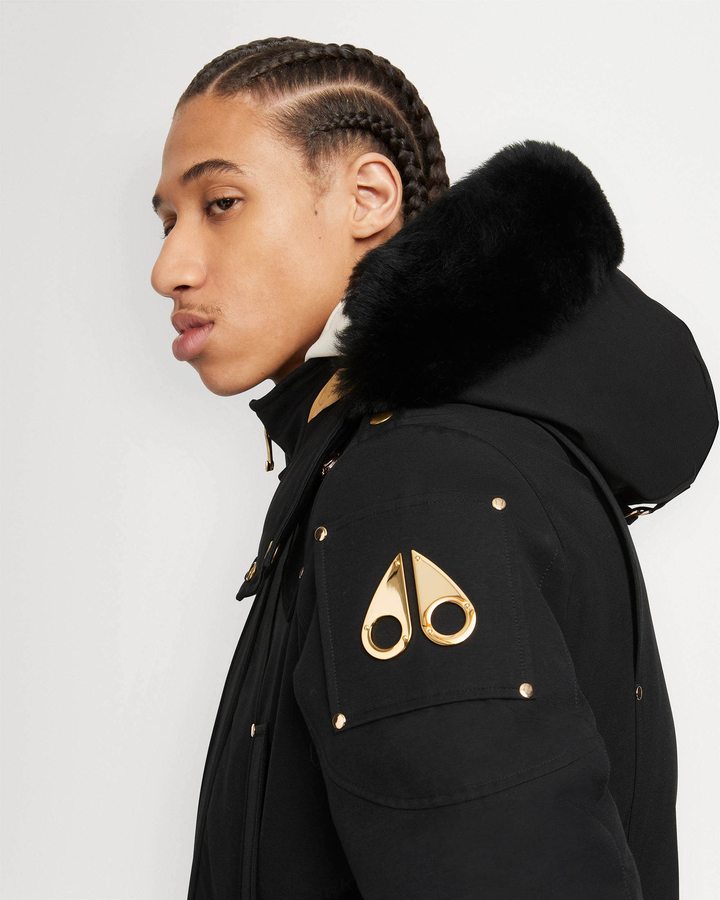 Black / Black Shearling Men Moose Knuckles Gold Stirling Parka Neoshear Parkas | BGH-401986