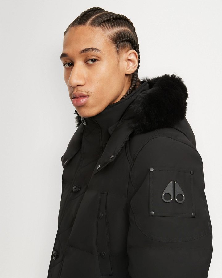 Black / Black Shearling Men Moose Knuckles Onyx Round Island Jacket Shearling Jackets | RQZ-126098