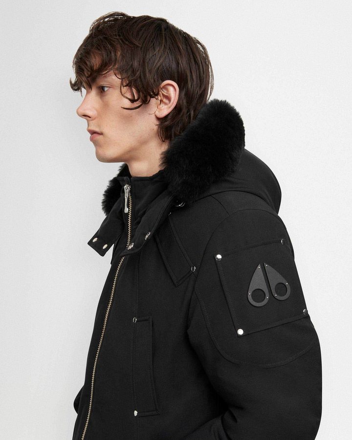 Black / Black Shearling Men Moose Knuckles Original Ballistic Bomber Shearling Bomber Jackets | ARO-725618