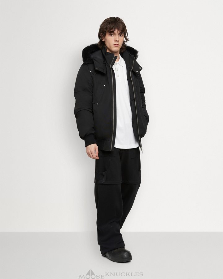 Black / Black Shearling Men Moose Knuckles Original Ballistic Bomber Shearling Bomber Jackets | ARO-725618