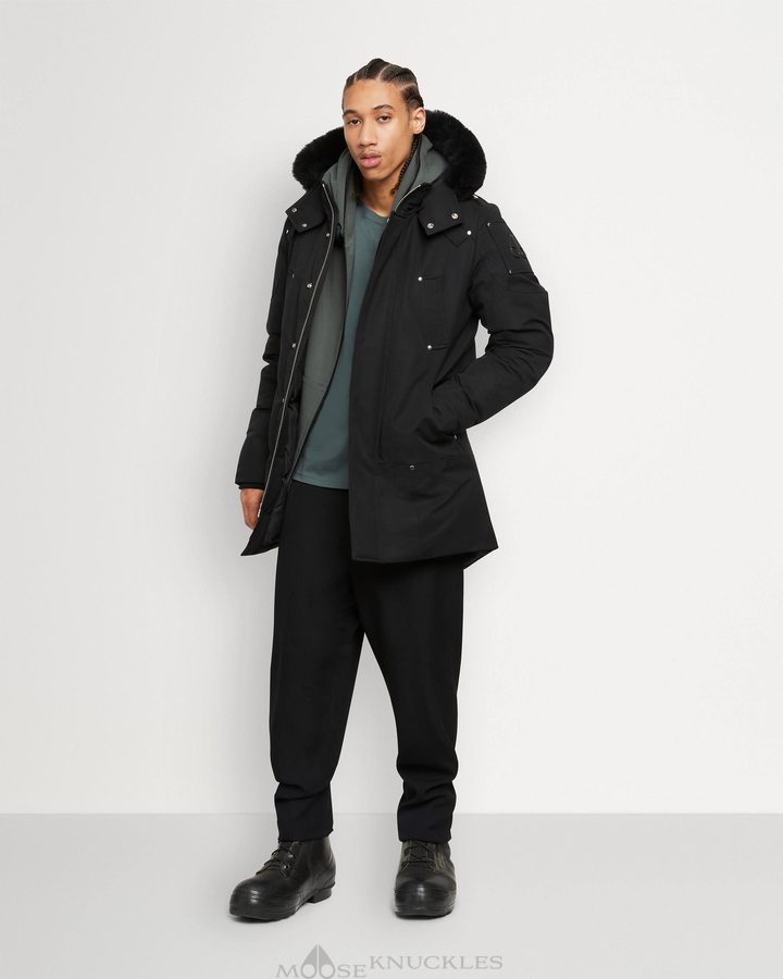 Black / Black Shearling Men Moose Knuckles Original Stirling Parka Shearling Parkas | DKG-043157