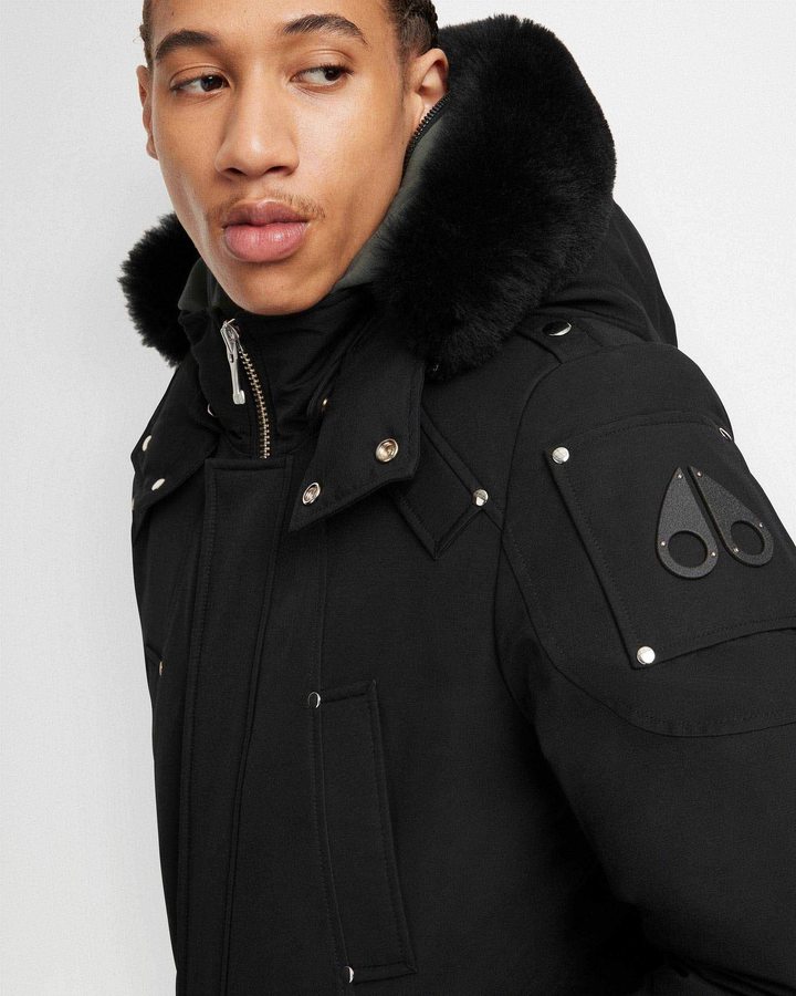 Black / Black Shearling Men Moose Knuckles Original Stirling Parka Shearling Parkas | DKG-043157