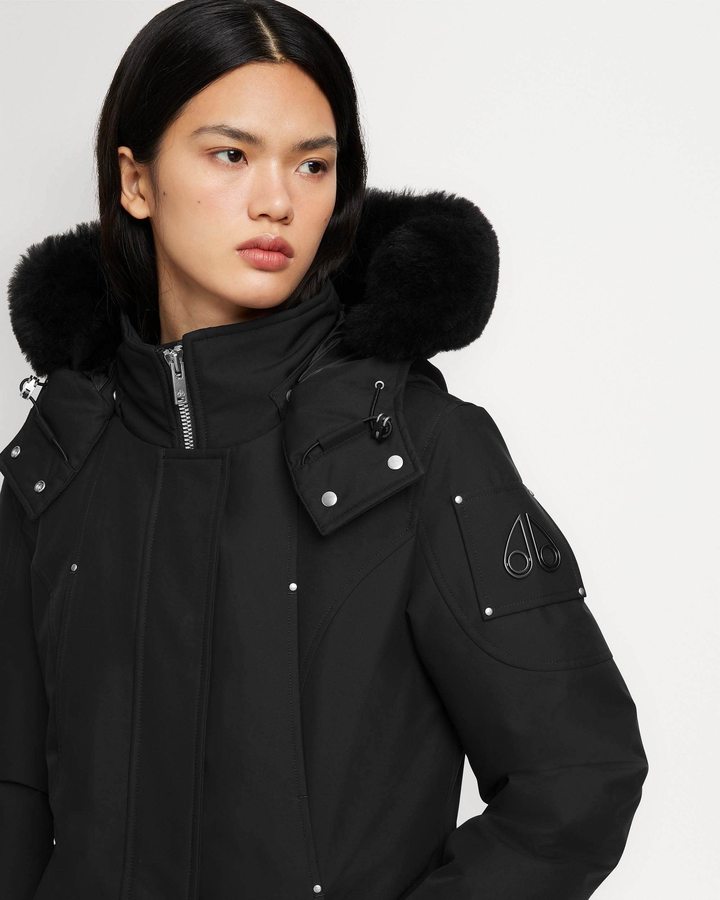 Black / Black Shearling Women Moose Knuckles Cloud Parka Shearling Parkas | IQF-025861