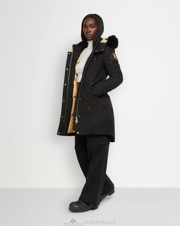 Black / Black Shearling Women Moose Knuckles Gold Stirling Parka Shearling Parkas | UTJ-498150