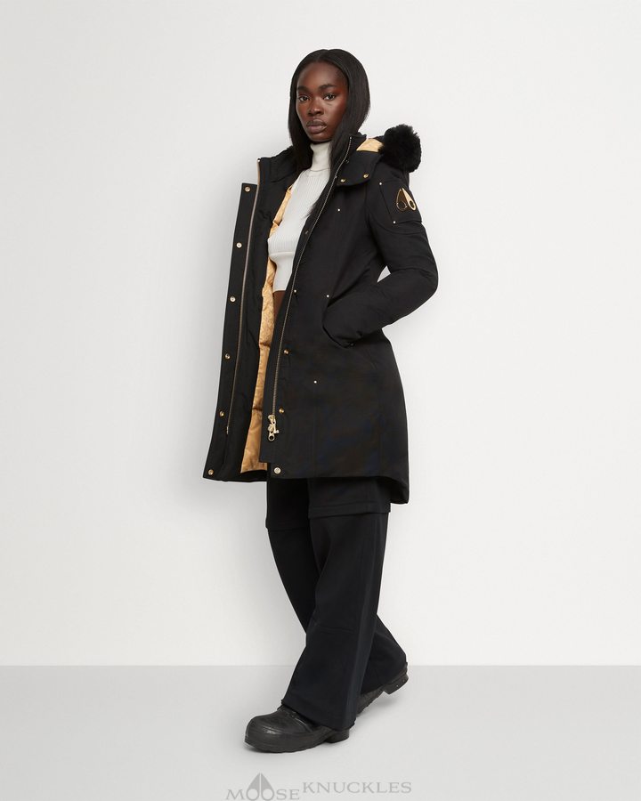 Black / Black Shearling Women Moose Knuckles Gold Stirling Parka Shearling Parkas | UTJ-498150