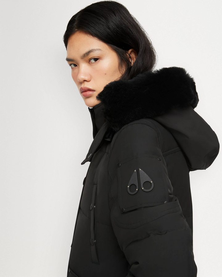 Black / Black Shearling Women Moose Knuckles Onyx Anguille Jacket Shearling Jackets | CYZ-495287