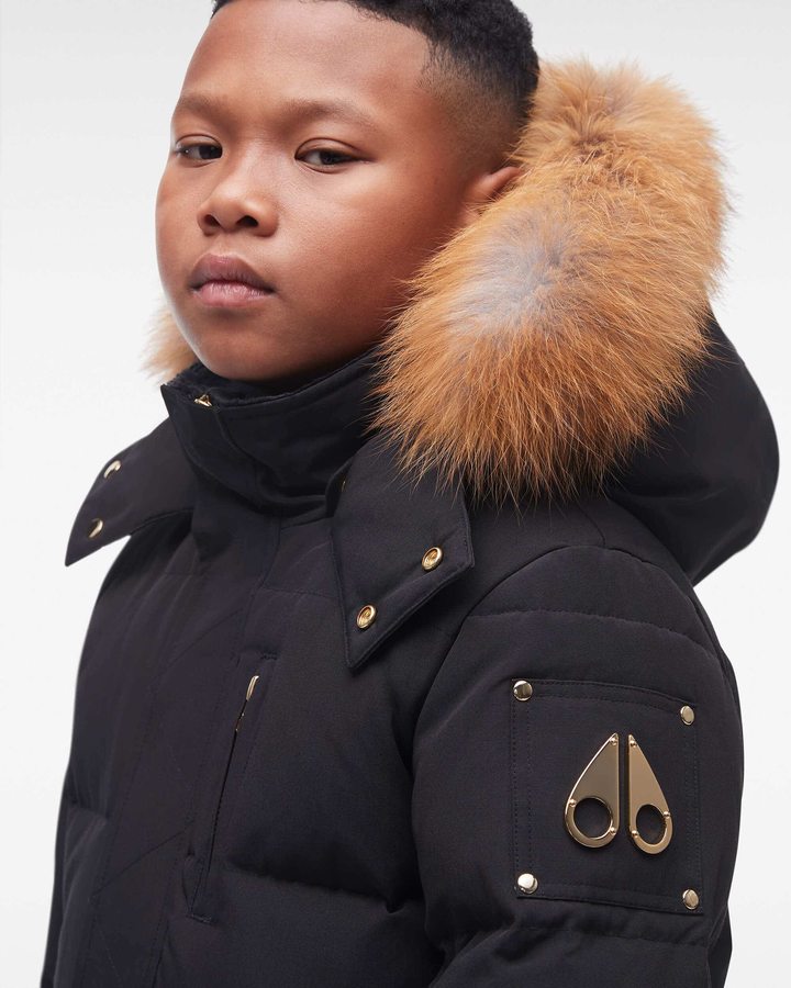 Black / Gold Fox Fur Kids' Moose Knuckles Gold 3q Fur Jackets | PWX-129574