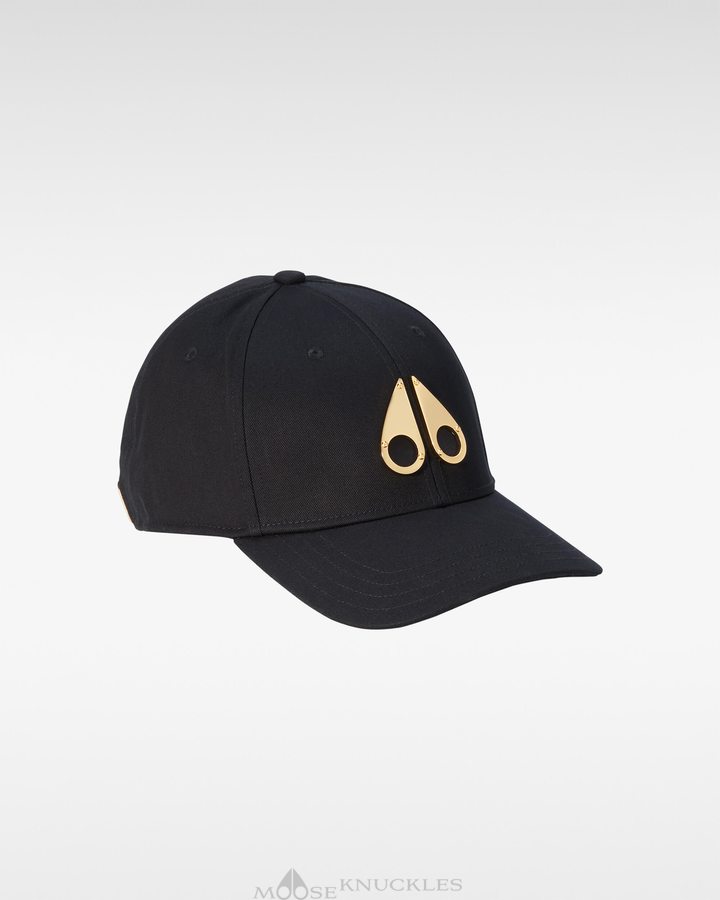 Black / Gold Logo Men Moose Knuckles Gold Logo Icon Cap Baseball caps | ETH-039645