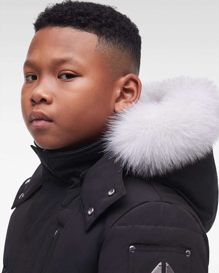 Black / Natural Fox Fur Kids' Moose Knuckles Original 3q Fur Jackets | YPR-298340