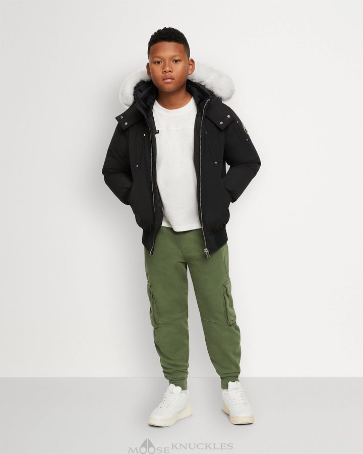 Black / Natural Shearling Kids' Moose Knuckles Bomber Shearling Bomber Jackets | CBJ-038569