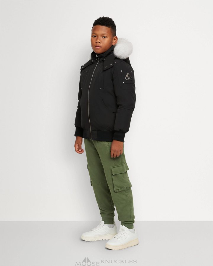 Black / Natural Shearling Kids' Moose Knuckles Bomber Shearling Bomber Jackets | CBJ-038569