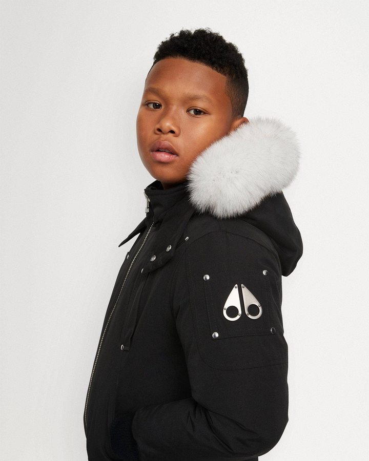 Black / Natural Shearling Kids' Moose Knuckles Bomber Shearling Bomber Jackets | CBJ-038569