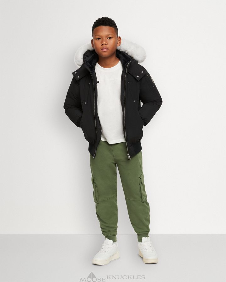 Black / Natural Shearling Kids\' Moose Knuckles Bomber Shearling Bomber Jackets | CBJ-038569