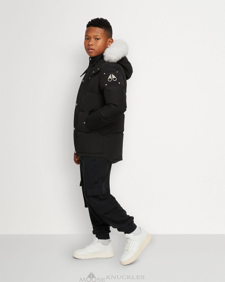 Black / Natural Shearling Kids' Moose Knuckles Original 3q Shearling Jackets | JTY-634258