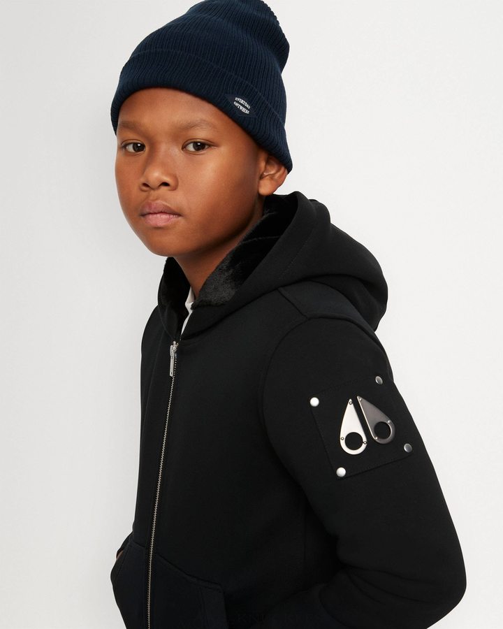 Black / Shiny Black Kids' Moose Knuckles Classic Bunny Hoodie | PXH-876920