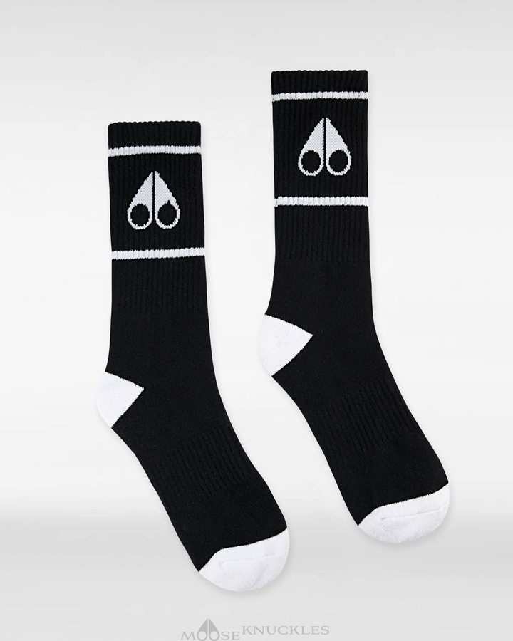 Black / White Men Moose Knuckles Logo Icon Socks Socks | PDK-198623