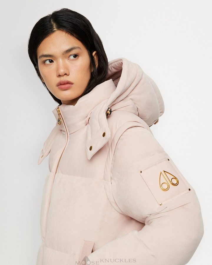 Dusty Rose Women Moose Knuckles Velour Comptoir Puffer Jackets | SJE-140579