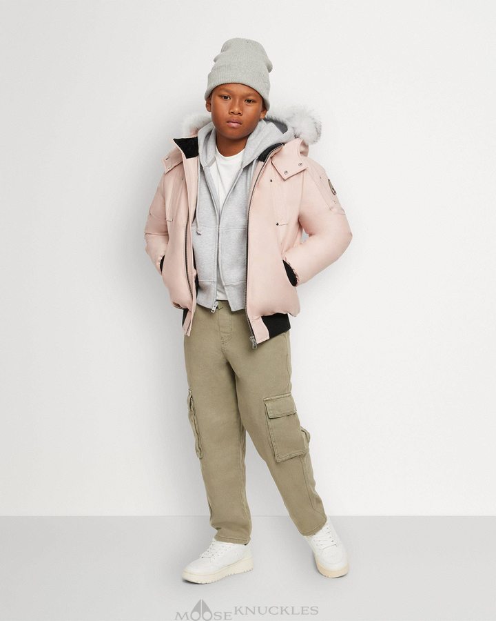 Dusty Rose / Natural Shearling Kids' Moose Knuckles Bomber Shearling Bomber Jackets | FEJ-109237