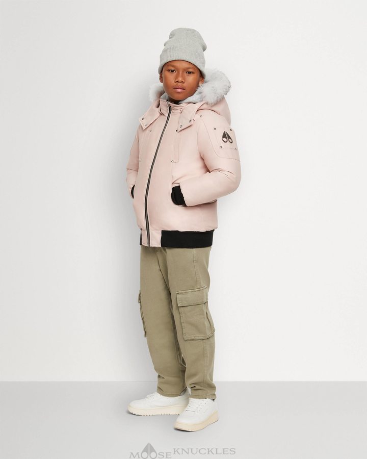 Dusty Rose / Natural Shearling Kids' Moose Knuckles Bomber Shearling Bomber Jackets | FEJ-109237